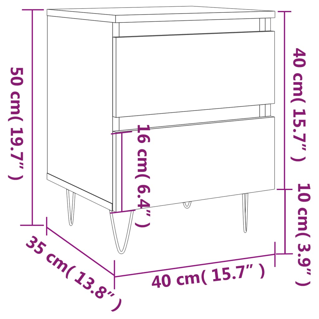 прикроватные тумбочки 2 шт., копченый дуб, 40 x 35 x 50 см, искусственное дерево