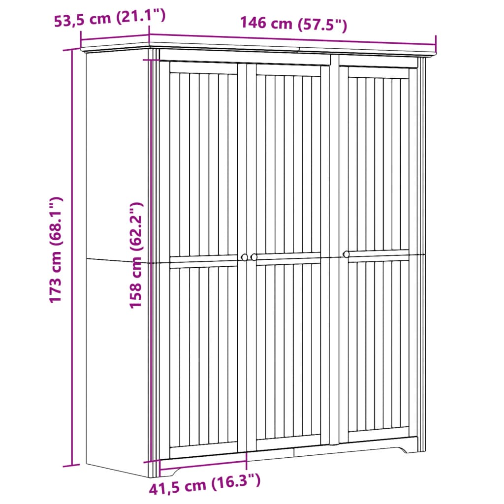 riidekapp BODO, hall, 146x53,5x173 cm, männipuit