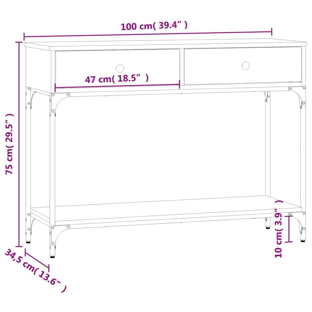 konsoollaud, suitsutatud tamm, 100 x 34,5 x 75 cm, tehispuit