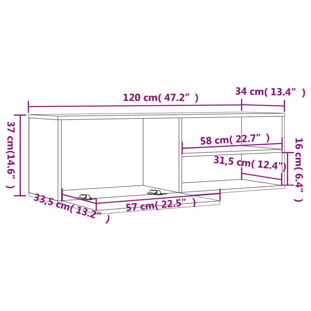 telerikapp, suitsutatud tamm, 120x34x37 cm, tehispuit