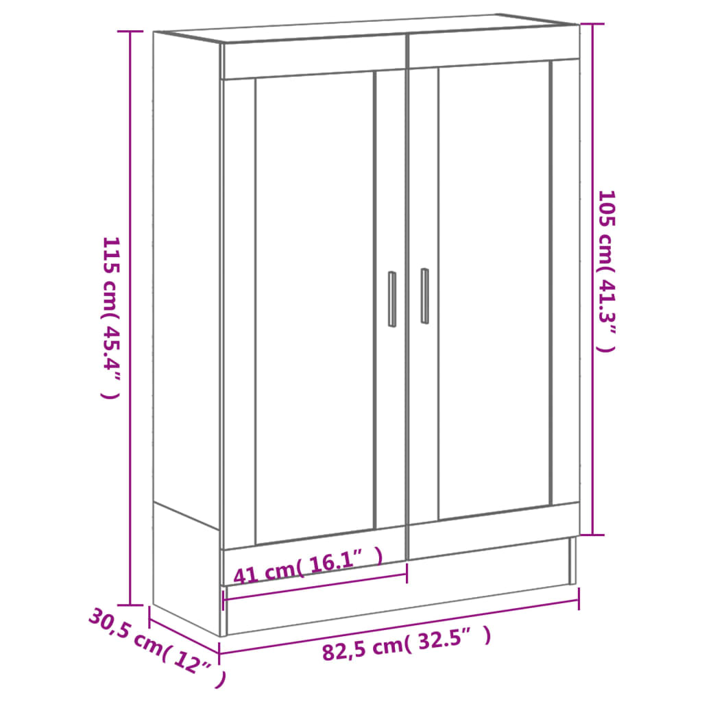 raamatukapp, suitsutatud tamm, 82,5 x 30,5 x 115 cm, tehispuit