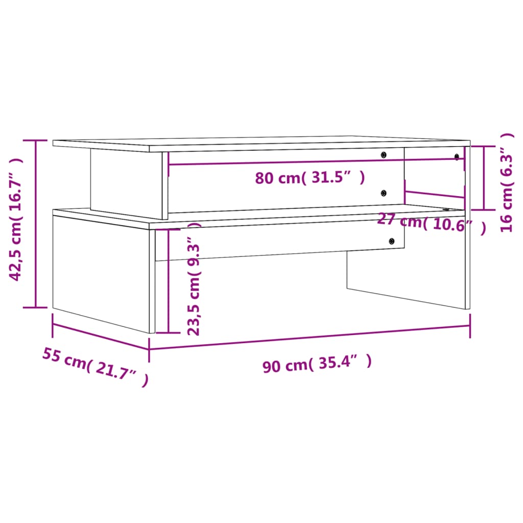 kohvilaud, hall Sonoma tamm, 90 x 55 x 42,5 cm, tehispuit