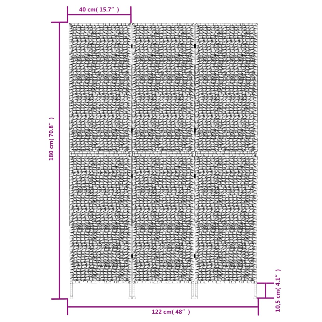 3-х панельная ширма, коричневая, 122x180 см, водяной гиацинт