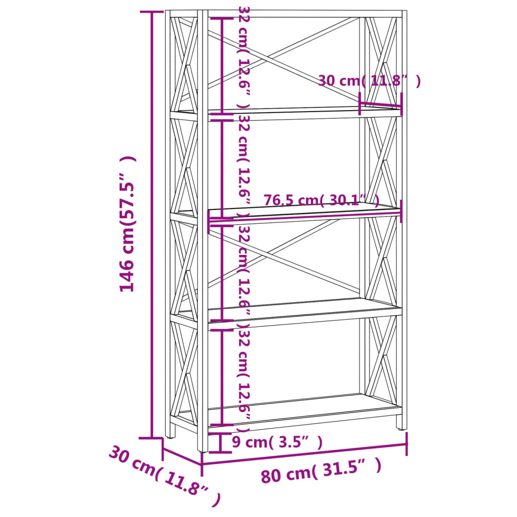 5-ти уровневая полка, 80 x 30 x 146 см, дуб