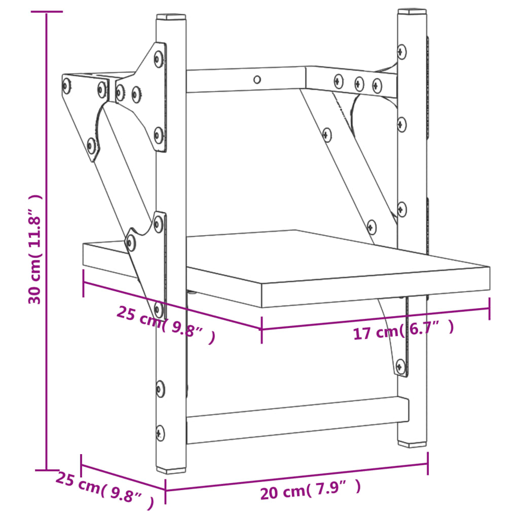 lattidega seinariiulid 2 tk, must, 20 x 25 x 30 cm