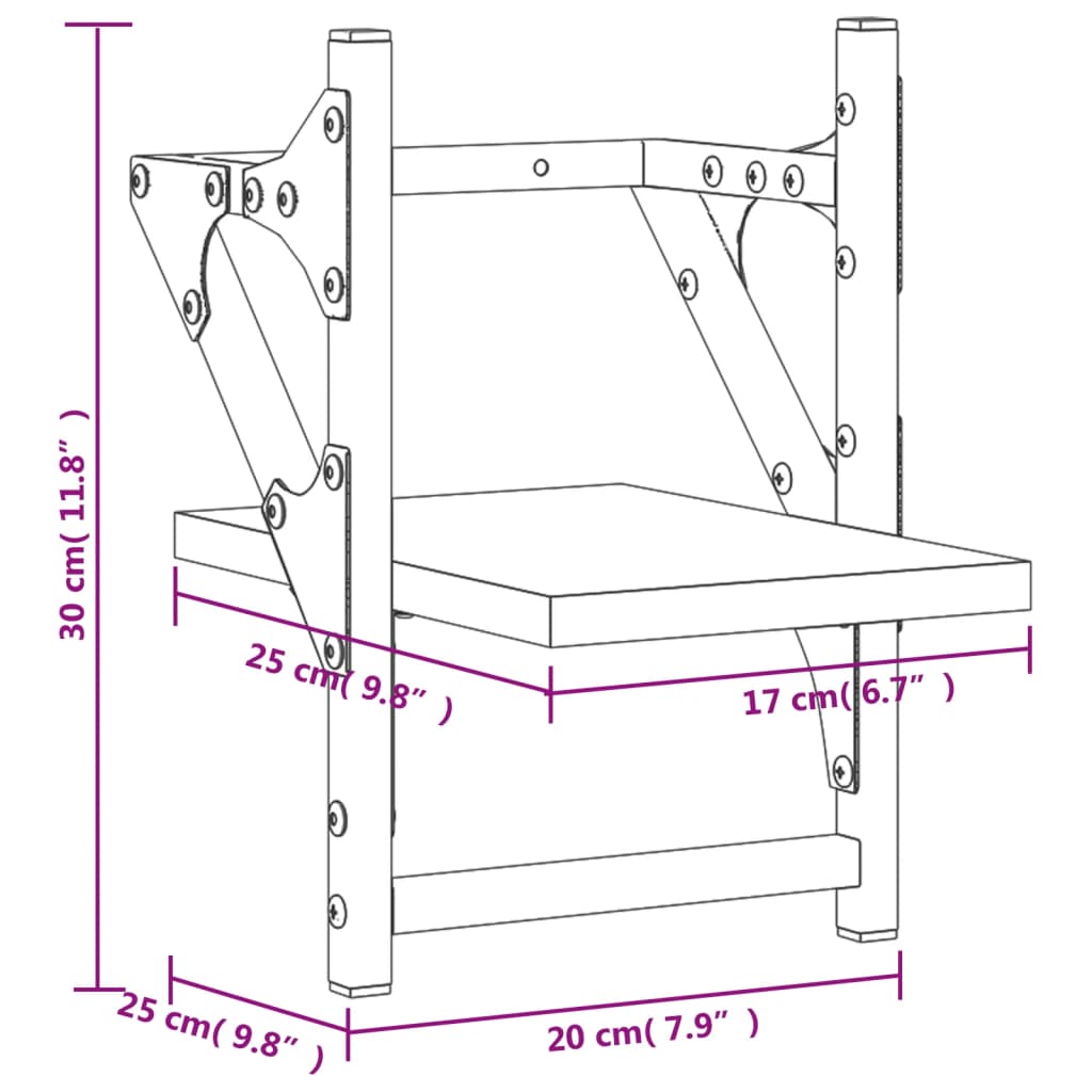 lattidega seinariiulid 2 tk, Sonoma tamm, 20 x 25 x 30 cm