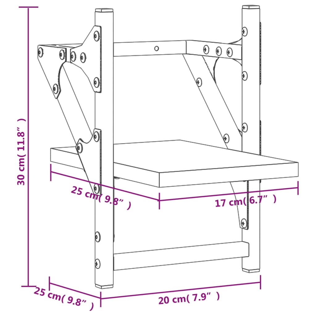 lattidega seinariiulid 2 tk, suitsutatud tamm, 20x25x30 cm