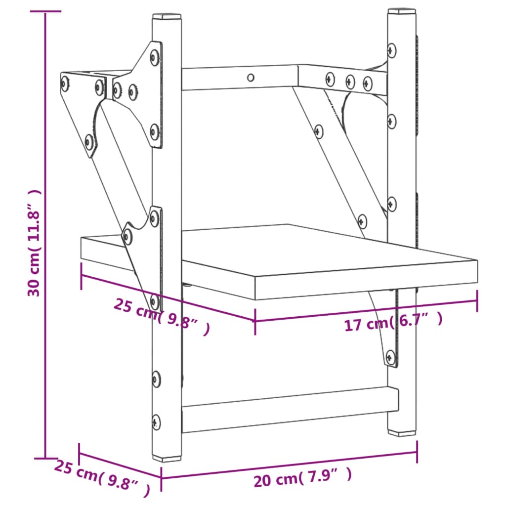 lattidega seinariiulid 2 tk, pruun tamm, 20x25x30 cm