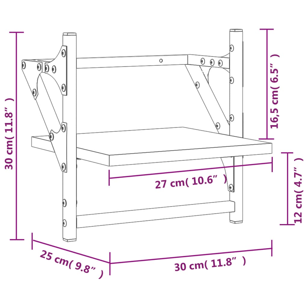 lattidega seinariiulid 2 tk, must, 30 x 25 x 30 cm