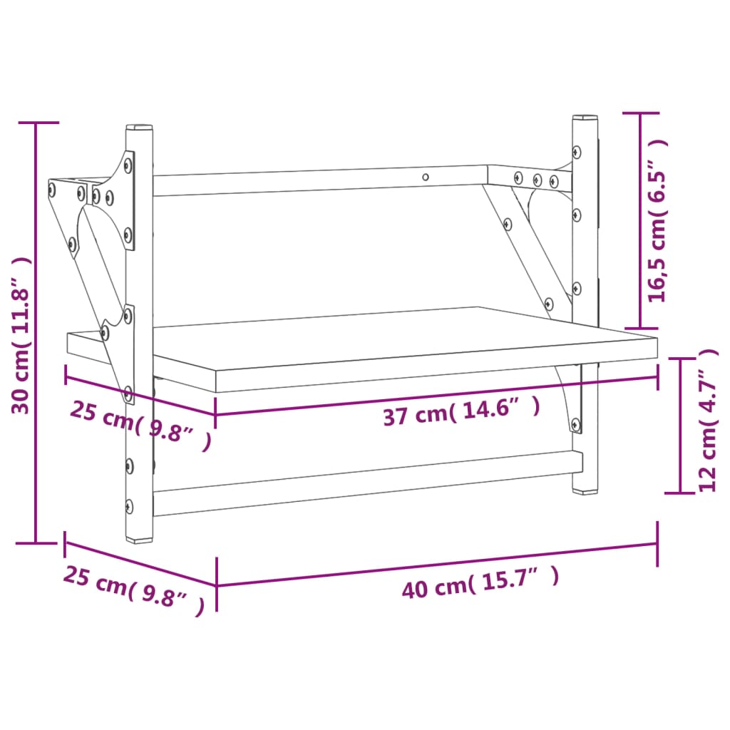 Настенные полки из 2 частей с планками, черные, 40 x 25 x 30 см