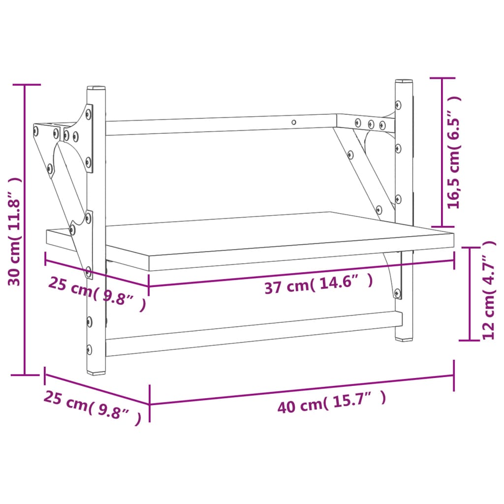 Настенные полки из 2 частей с планками, коричневый дуб, 40 x 25 x 30 см