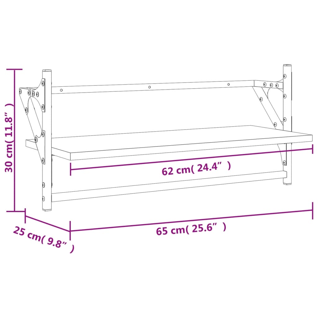 lattidega seinariiulid 2 tk, pruun tamm, 65x25x30 cm