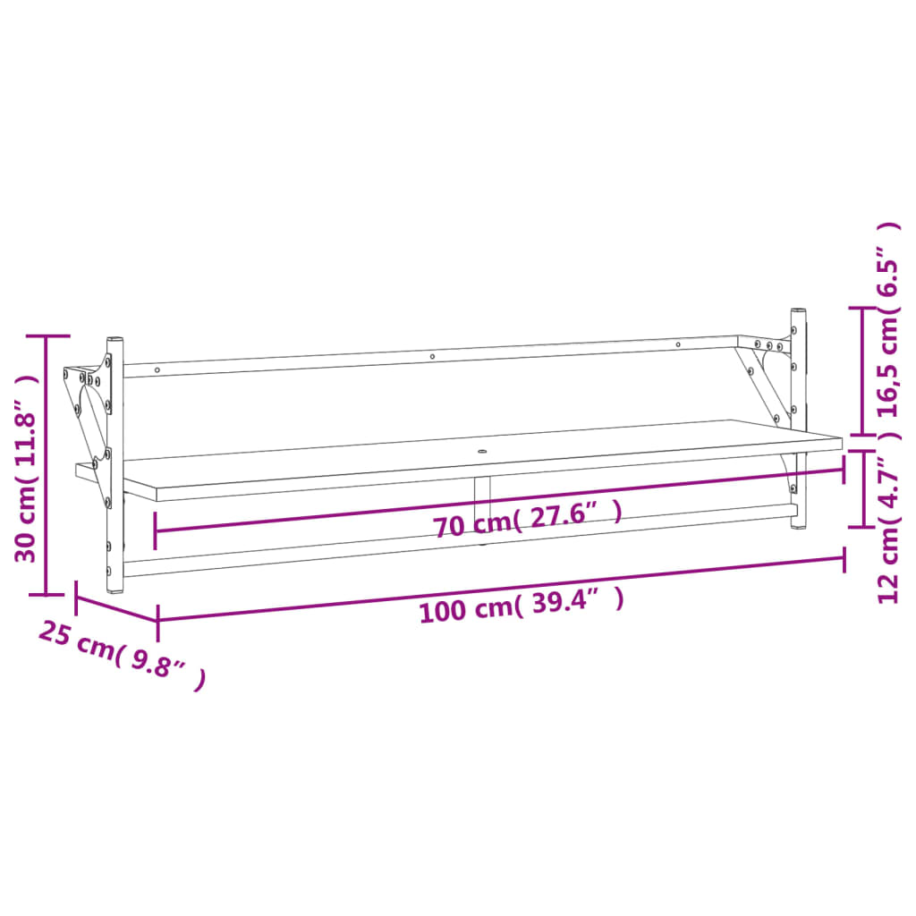 lattidega seinariiulid 2 tk, must, 100x25x30 cm