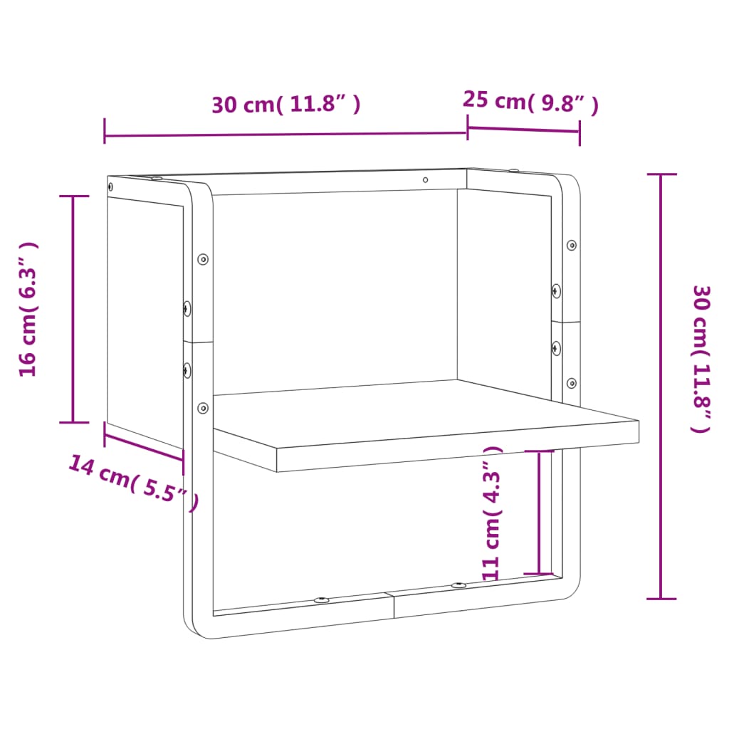 Полка настенная с планками, копченый дуб, 30 x 25 x 30 см