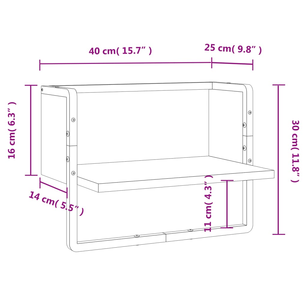 Полка настенная с планками, копченый дуб, 40 x 25 x 30 см