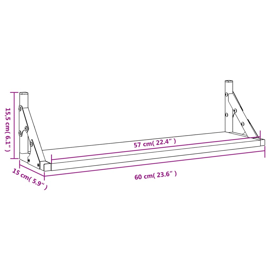 seinariiulid 2 tk, must, 60 x 15 x 15,5 cm