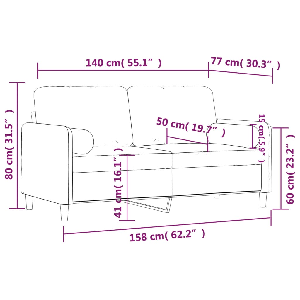 2-kohaline diivan patjadega, helehall, 140 cm, samet