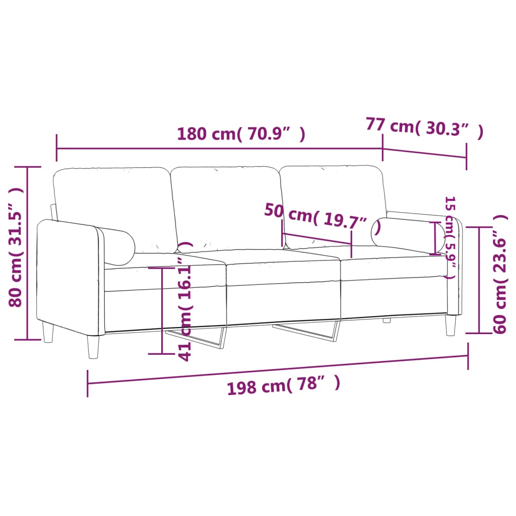 3-kohaline diivan patjadega, tumehall, 180 cm, samet