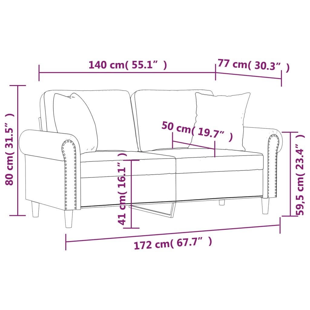 2-kohaline diivan patjadega, helehall, 140 cm, samet