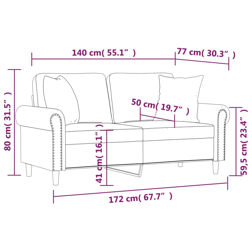 2-kohaline diivan patjadega, veinipunane, 140 cm, samet