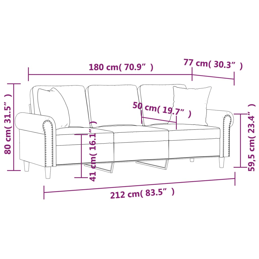 3-kohaline diivan patjadega, tumehall, 180 cm, samet