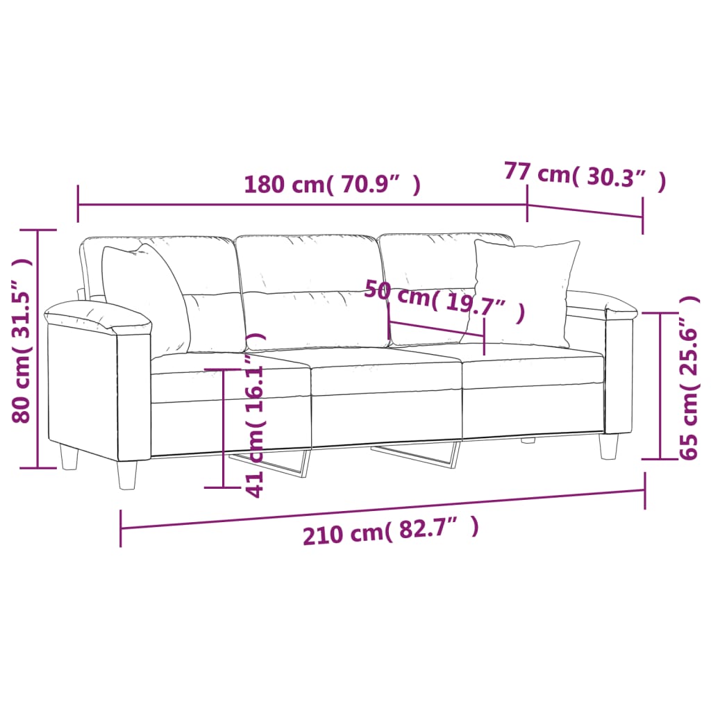 3-kohaline diivan patjadega, tumehall, 180 cm, mikrofiiber