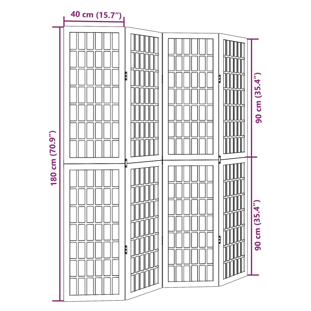 4 paneeliga ruumijagaja, valge, Paulownia puit