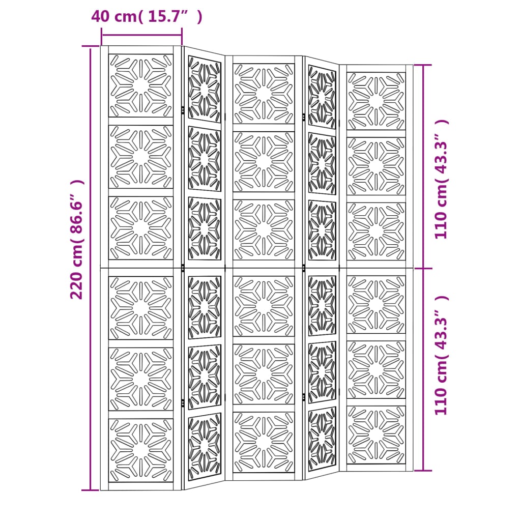 5 paneeliga ruumijagaja, pruun ja must, Paulownia puit