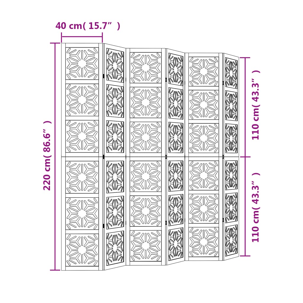 6 paneeliga ruumijagaja, pruun ja must, Paulownia puit