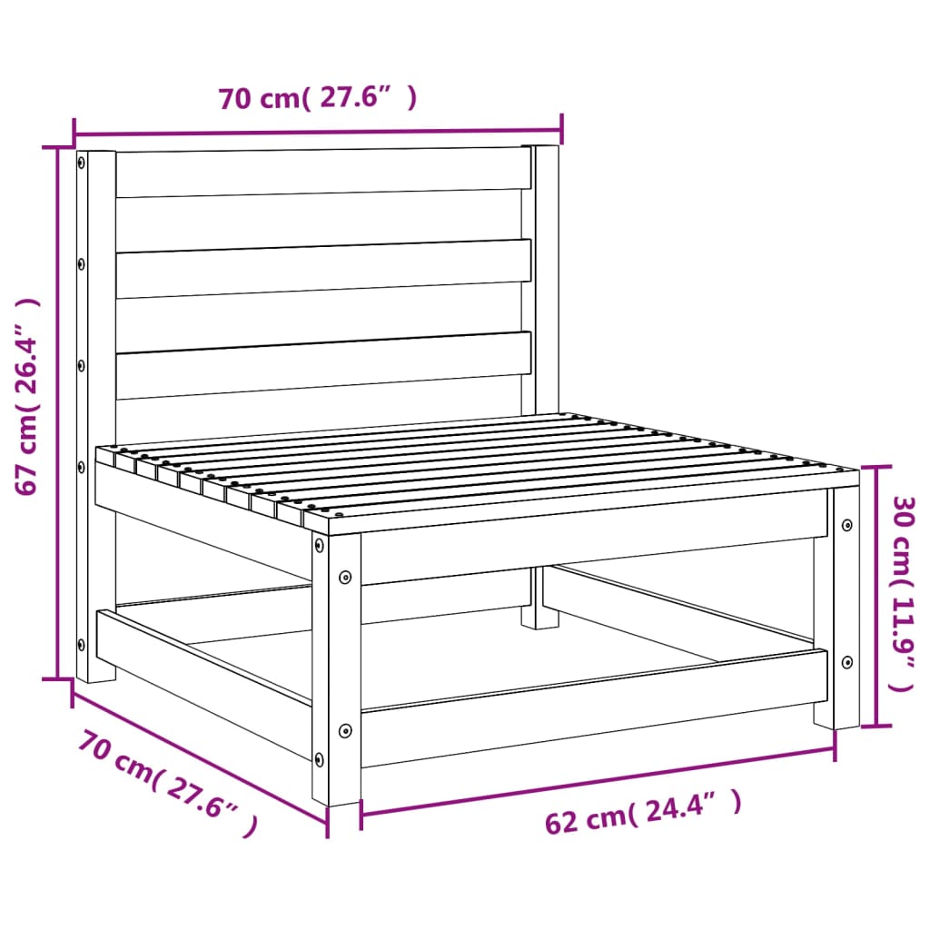 Садовые диваны без подлокотников 3 шт., 70 x 70 x 67 см, сосна