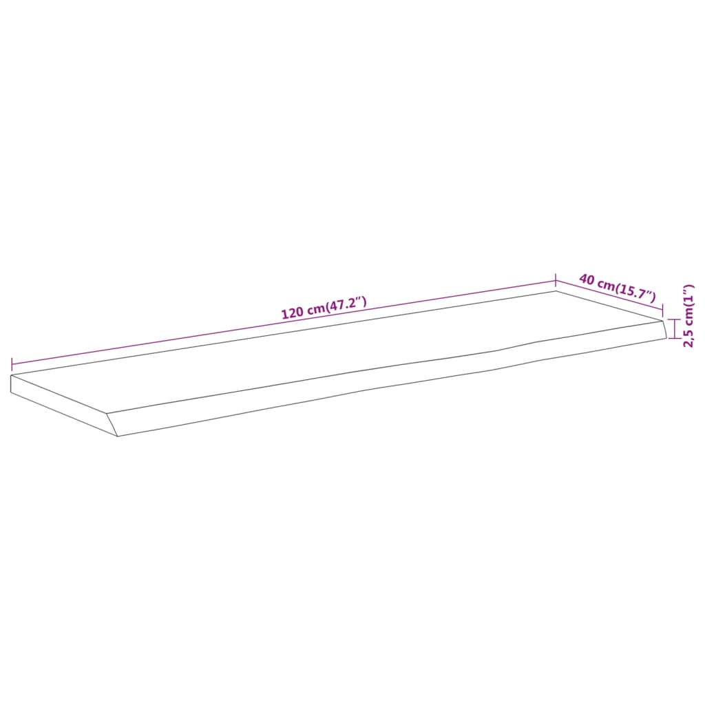 столешница 120x40x2,5 см прямоугольная акация натуральный край