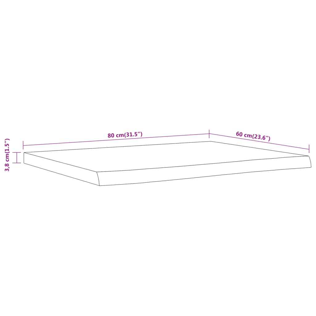столешница для ванной комнаты, 80 x 60 x 3,8 см, прямоугольник, дерево акации