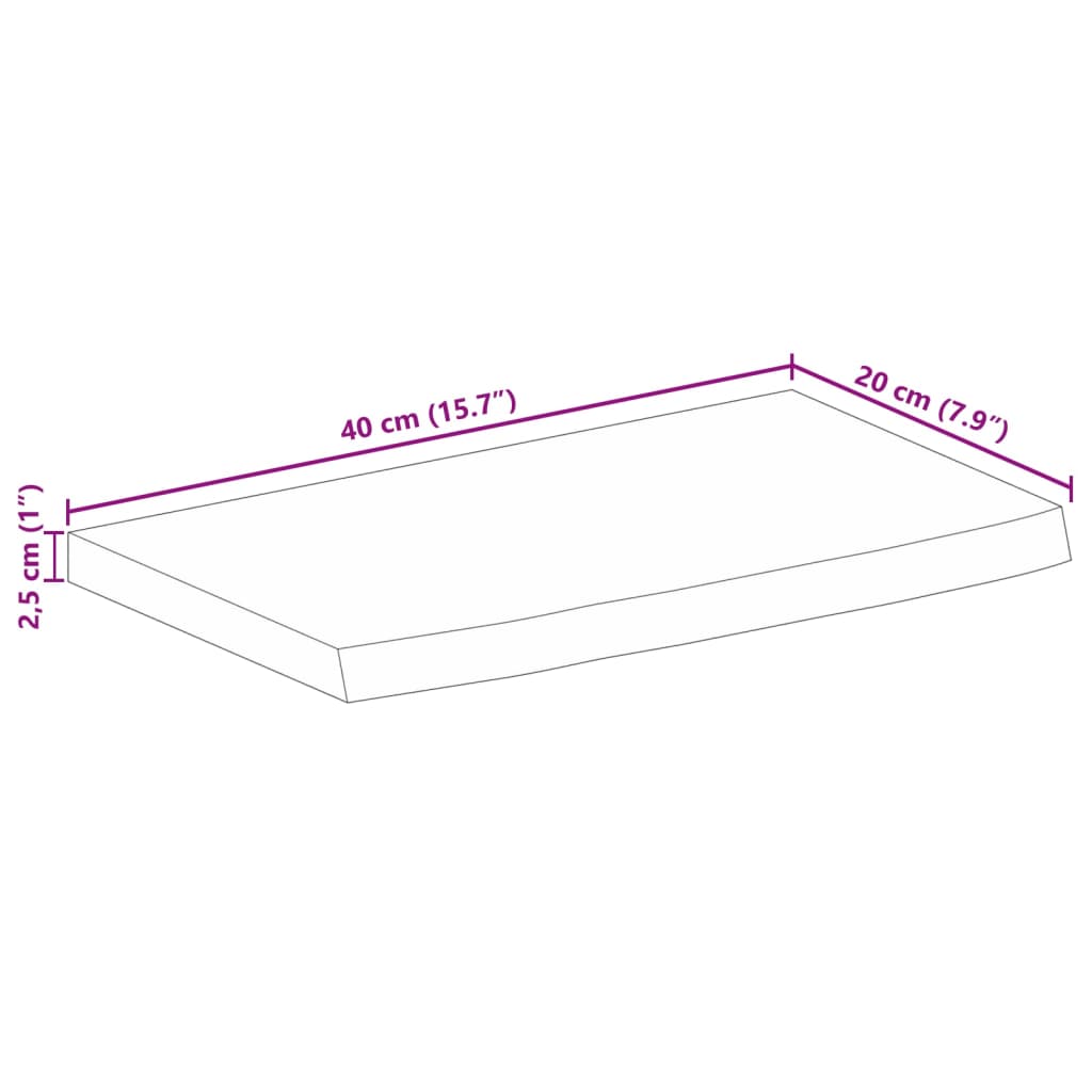 lauaplaat, 40x20x2,5 cm, naturaalsete servadega, mangopuit