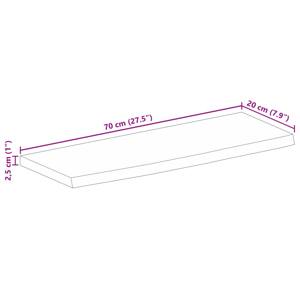 lauaplaat, 70x20x2,5 cm, naturaalsete servadega, mangopuit