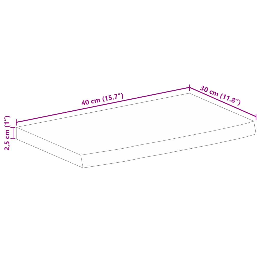 lauaplaat, 40x30x2,5 cm, naturaalsete servadega, mangopuit