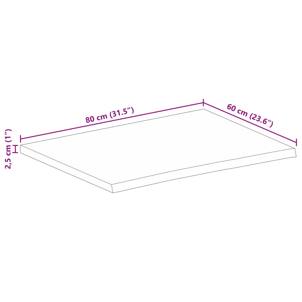 lauaplaat, 80 x 60 x 2,5 cm, naturaalsete servadega, mangopuit