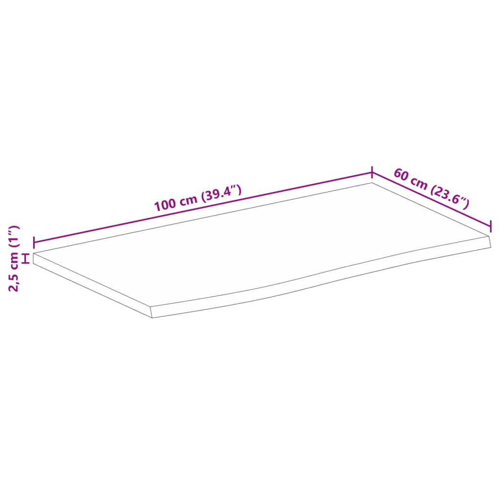 lauaplaat, 100 x 60 x 2,5 cm, naturaalsete servadega, mangopuit