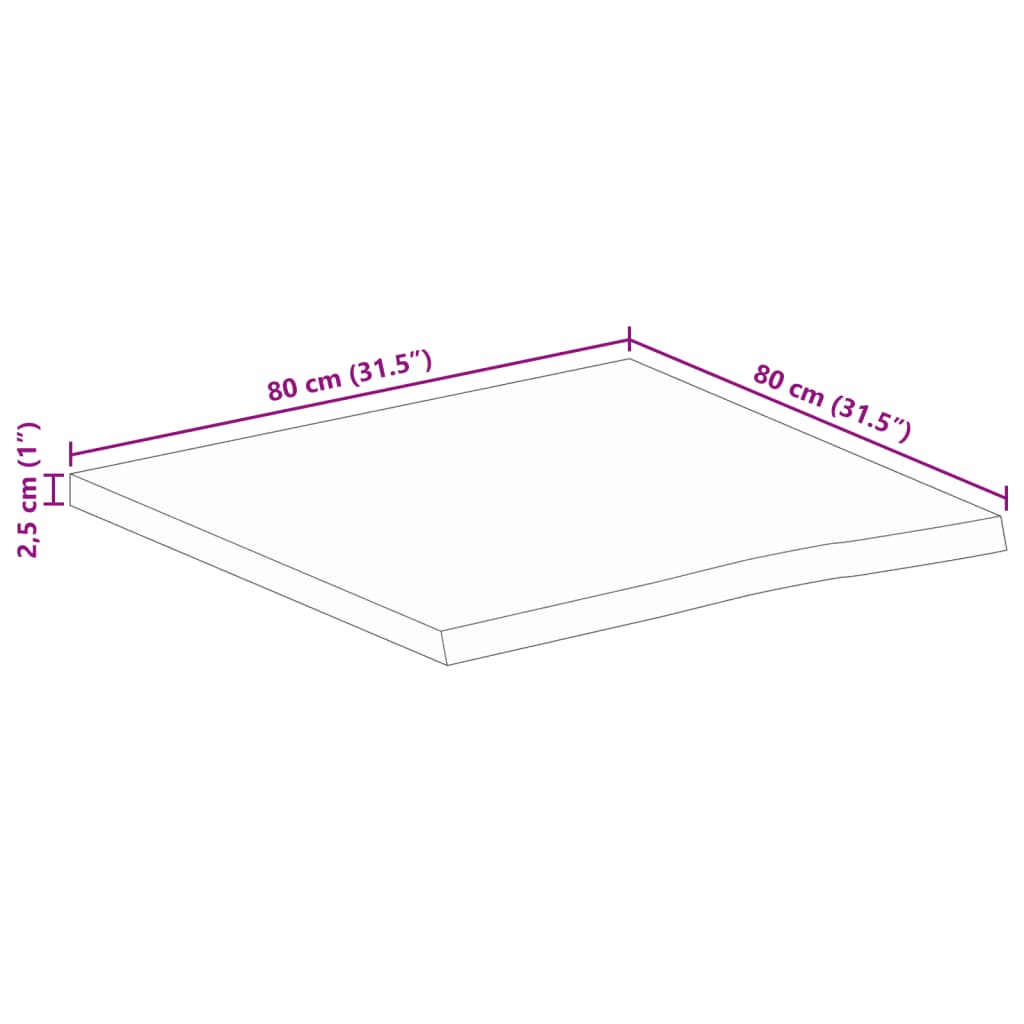 lauaplaat, 80 x 80 x 2,5 cm, naturaalsete servadega, mangopuit