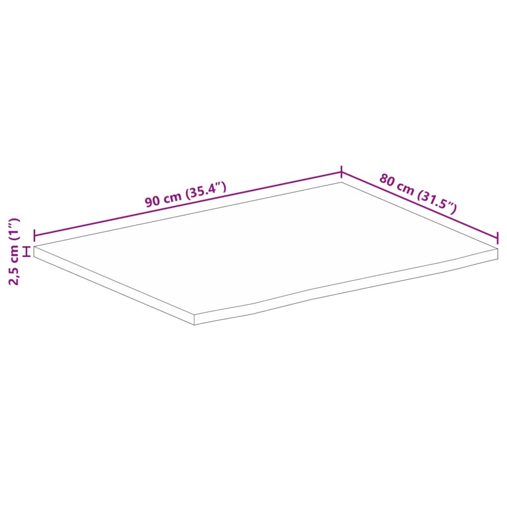 lauaplaat, 90 x 80 x 2,5 cm, naturaalsete servadega, mangopuit