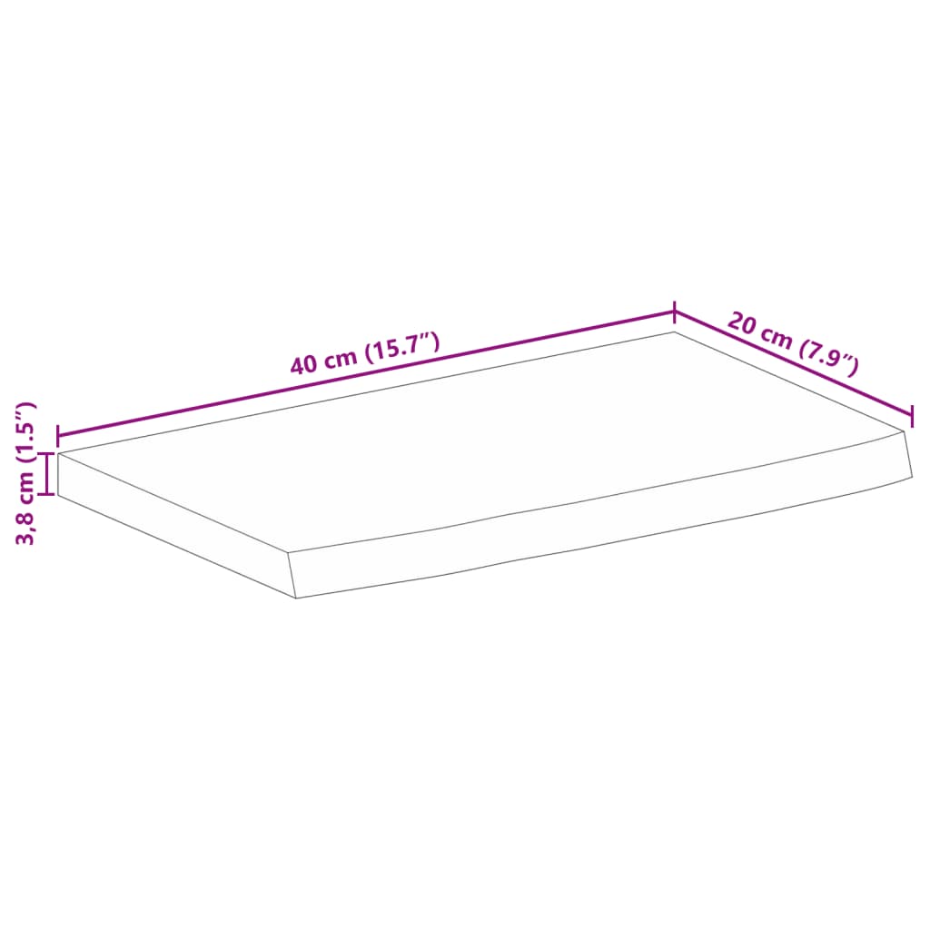 lauaplaat, 40x20x3,8 cm, naturaalsete servadega, mangopuit