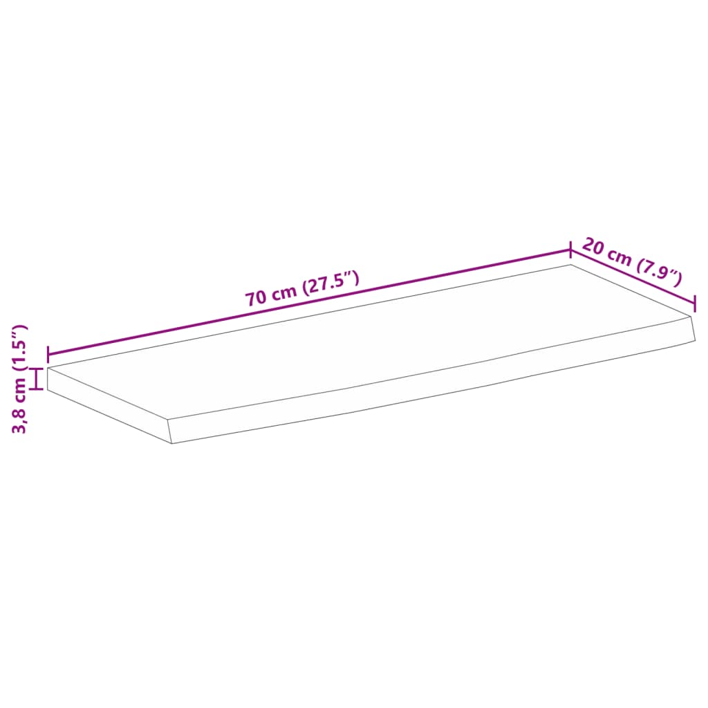 lauaplaat, 70x20x3,8 cm, naturaalsete servadega, mangopuit