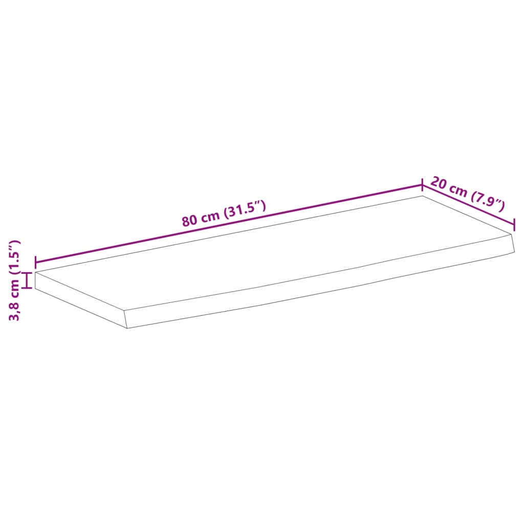 lauaplaat, 80x20x3,8 cm, naturaalsete servadega, mangopuit