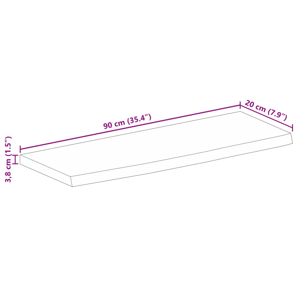 lauaplaat, 90x20x3,8 cm, naturaalsete servadega, mangopuit