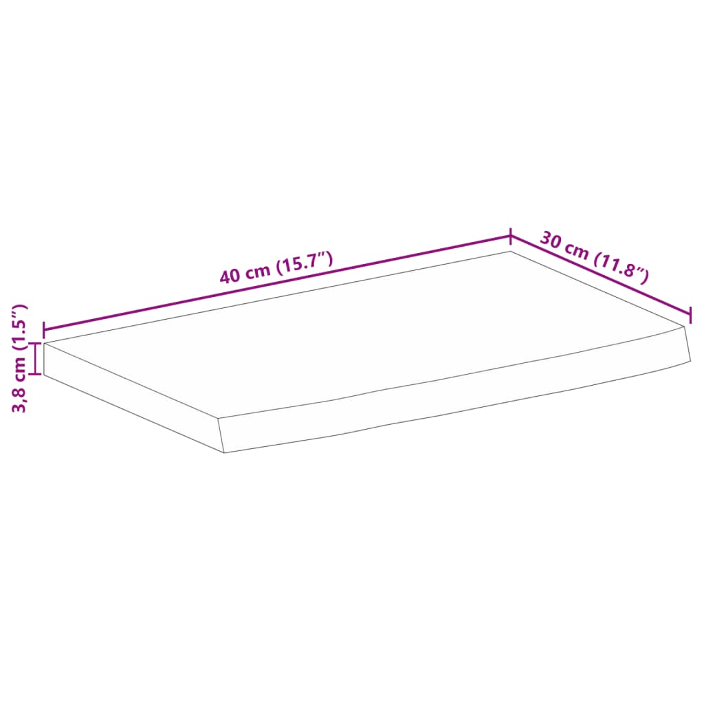 lauaplaat, 40x30x3,8 cm, naturaalsete servadega, mangopuit