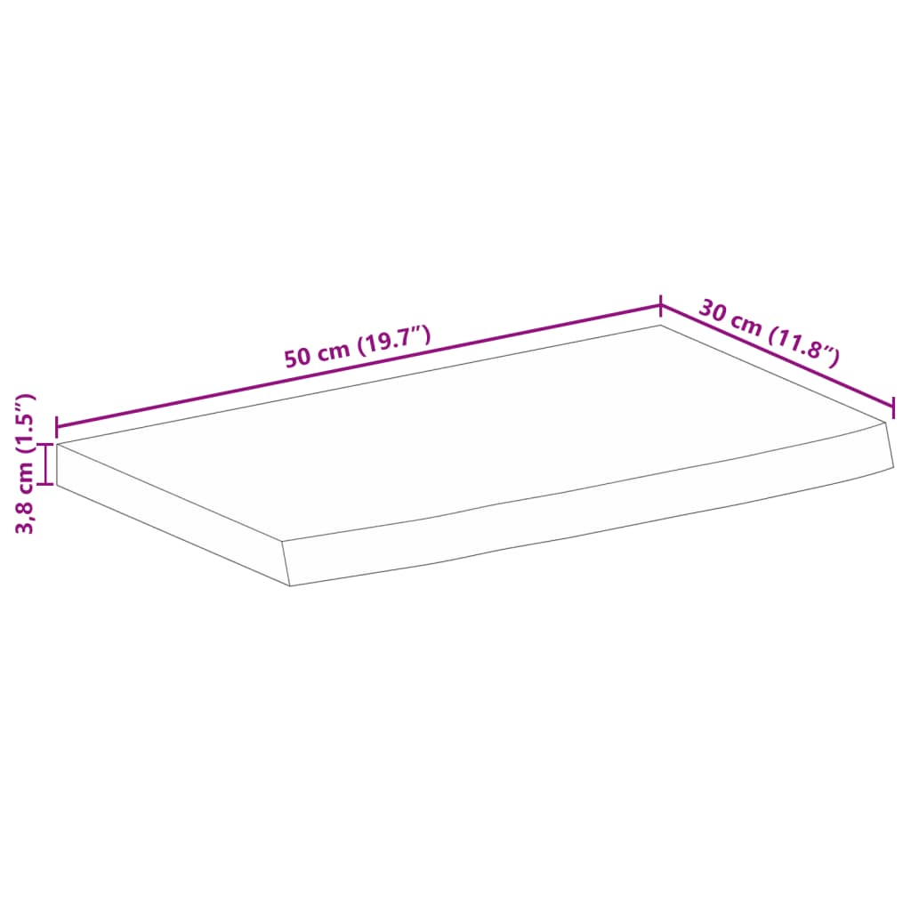 lauaplaat, 50x30x3,8 cm, naturaalsete servadega, mangopuit