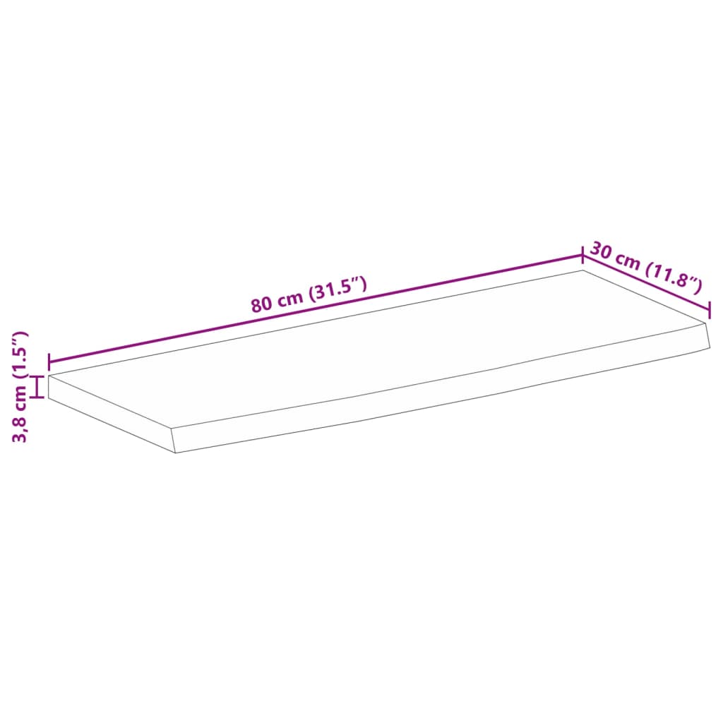 lauaplaat, 80x30x3,8 cm, naturaalsete servadega, mangopuit