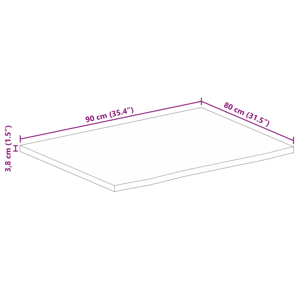 столешница, 90 x 80 x 3,8 см, с натуральными краями, дерево манго