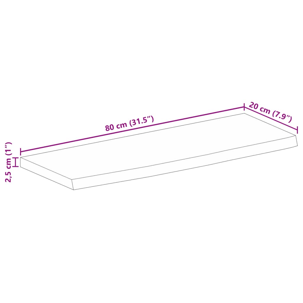 lauaplaat, naturaalse servaga, 80x20x2,5 cm, mangopuit