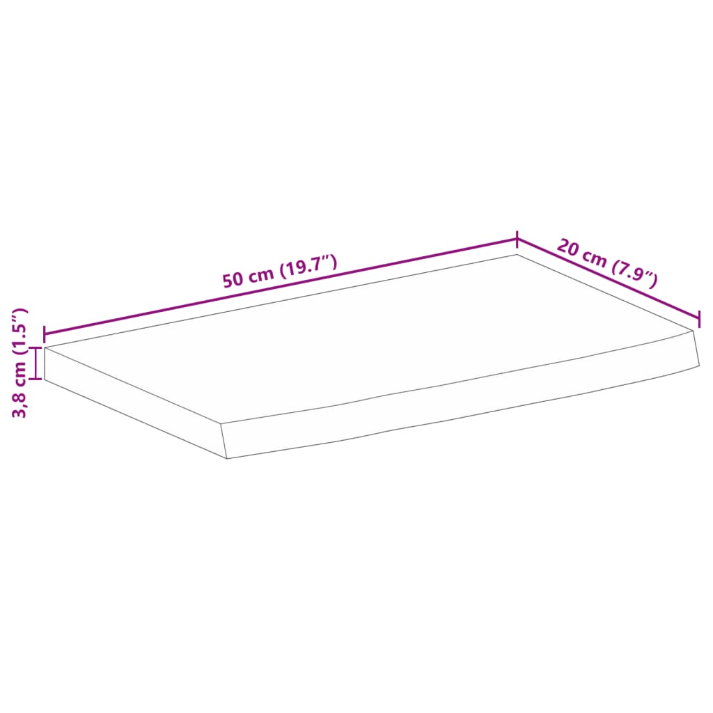 lauaplaat, naturaalse servaga, 50x20x3,8 cm, mangopuit