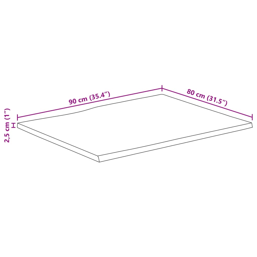 столешница 90x80x2,5 см прямоугольная из акации, натуральный край